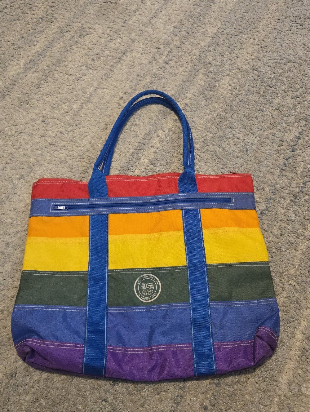 Vintage Levi Strauss 1984 Olympics Rainbow Nylon Zip Tote Bag - Picture 1 of 12